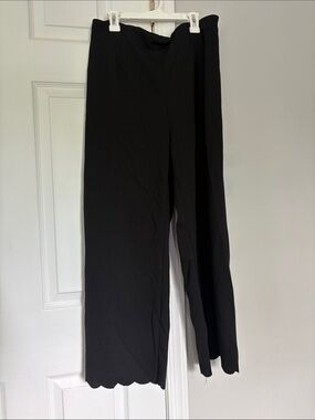Women's Black Wide-Leg Scalloped Hem Pants